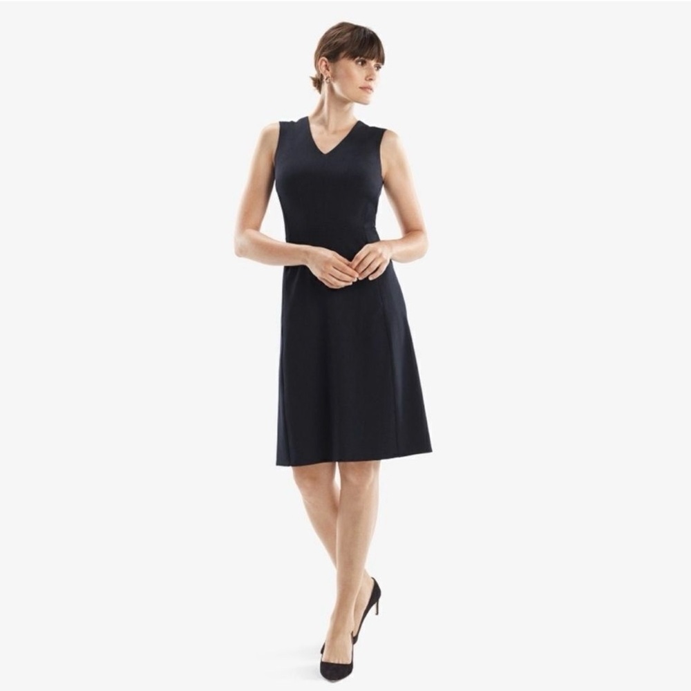 MM Lafleur Annie Black Sleeveless Vneck Shift‎ Office Preppy Midi Dress 12